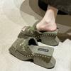 Autumn New Cloth Material Painting Butterfly Style Slippers  Model Catwalk Thick Sole Fashion Women's Shoes