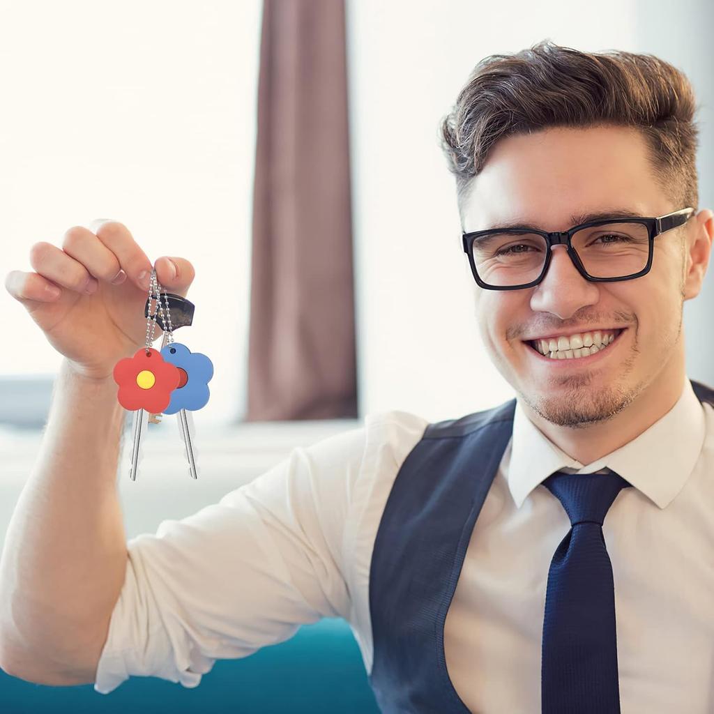 5Pcs Silicone Key Caps, Cute Flower House Key Covers, Identifier Key Protector Caps Tags for Middle Large Key, 1-1.3 inch (Key Length Over 6.3cm)