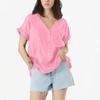 Women's Solid Color Vintage Loose V Neck Thin Cotton Linen Tops Pullover Tops