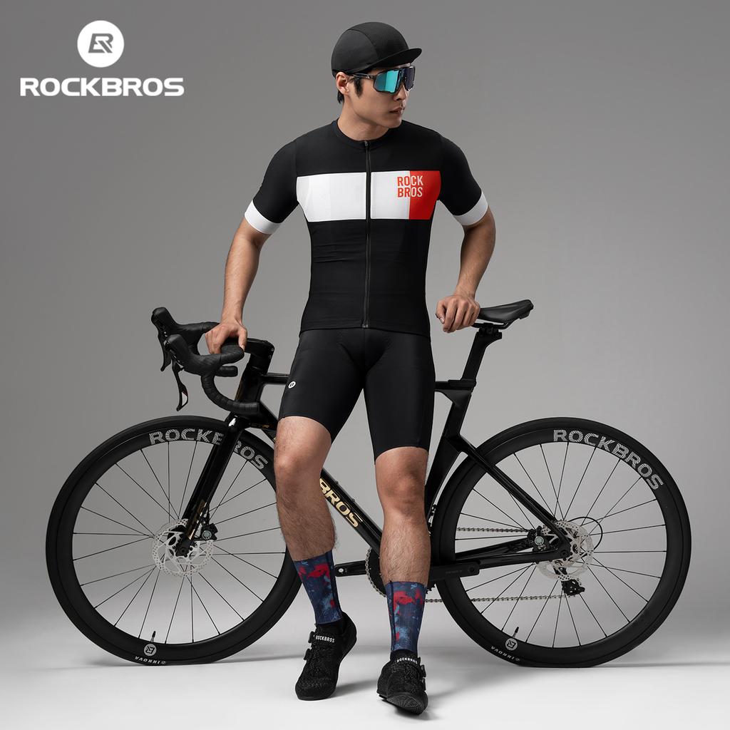 ROCKBROS Short Sleeve Cycling Jersey High Elasticity Lightweight Breathable Sports Jersey Slim-Fit Color-Block Cycling Clothing