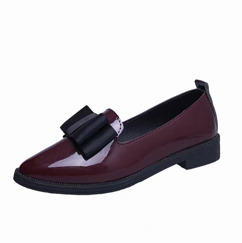 New Women's Loafers Bow Decor Pointed Toe Flat Shoes,Patent Leather Shallow Mouth Commuter Casual Shoes for Women
