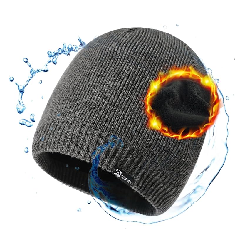 

[TOP-EX] dark gray XL men s knit hat waterproof hat knit cap large size ski hat snowboarding hat small face effect Cold protection autumn winter