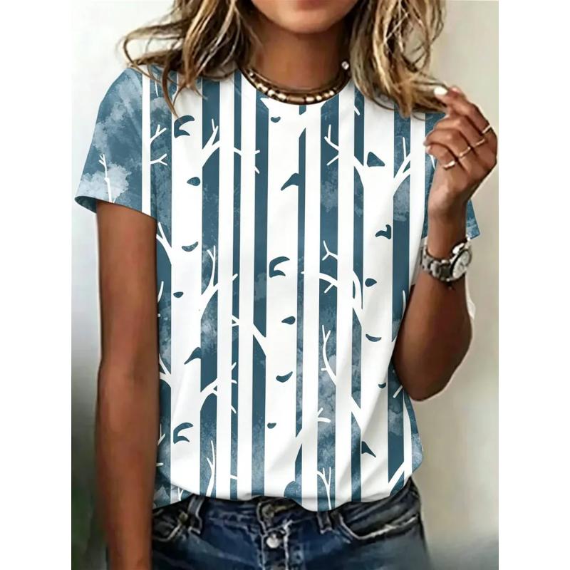Modisches Damen Rundhals Kurzarm 3D Lässiges Farbprint Lässiges Kurzarm Rundhals T-Shirt