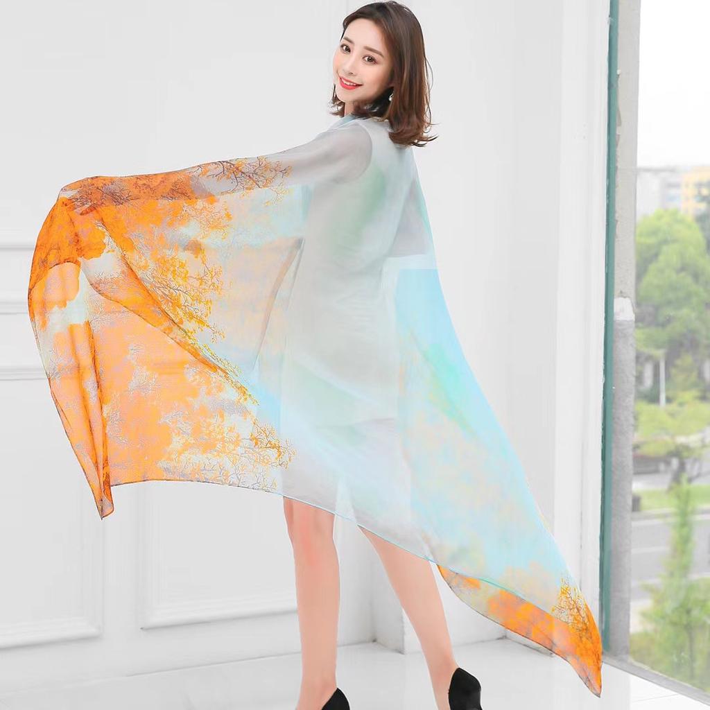 130x200cm Silk Scarf Folral Women Summer Hijab Luxury Print Sunscreen Bandana Foulard Pashmina Scarves Echarpe Shawl Large Wrap