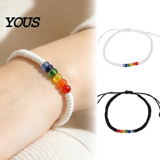 Minimalist Rope Bracelet Rainbow Beads for Men Women, Handmade Cute Small Gift Friends Braided String Bracelet, Adjustable Woven Wristband Boho