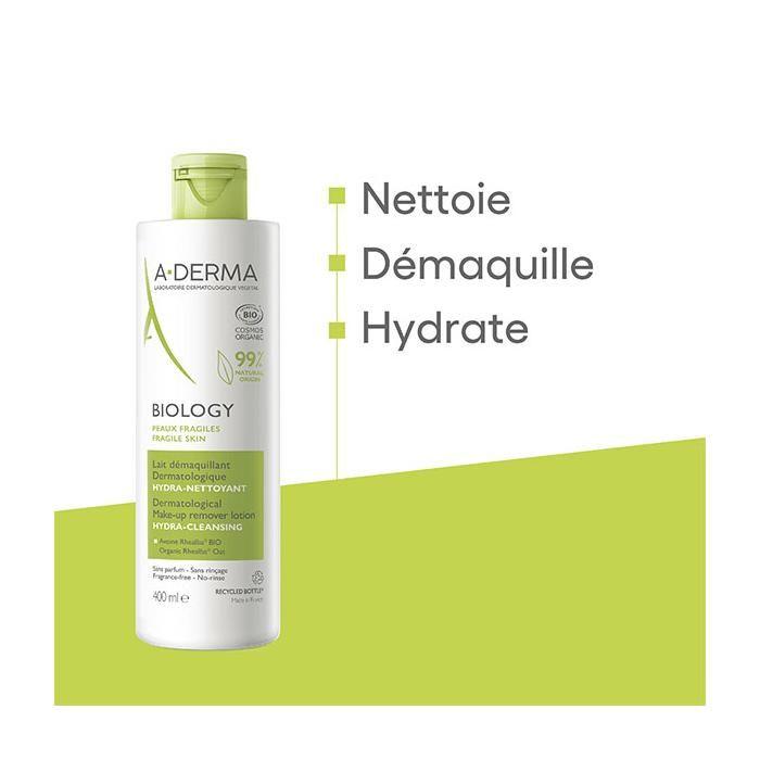 A-Derma Biology Lait Démaquillant Dermatologique Hydra-Nettoyant Bio 400ml