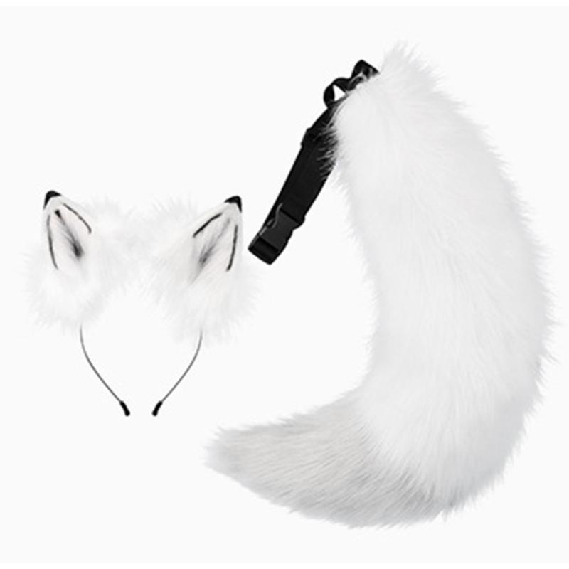 Wolf Ears Headband with Tail Foxes Wolf Ears and Tail Set Halloween Cosplay Party Foxes Costume Accessories Kid Adult