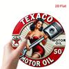 Hisun Tin Sign Vintage Texaco Motor Oil Pin Up Girl Retro Metal Tin Painting Rustic Distressed Automotive Piston Round Wall Art Decor Classic