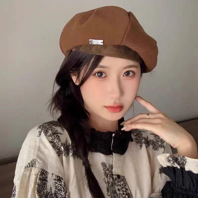 Beret Women'S Autumn Hollow Autumn New Versatile Styling Pleated Design Breathable Face Small Bud Painter Hat