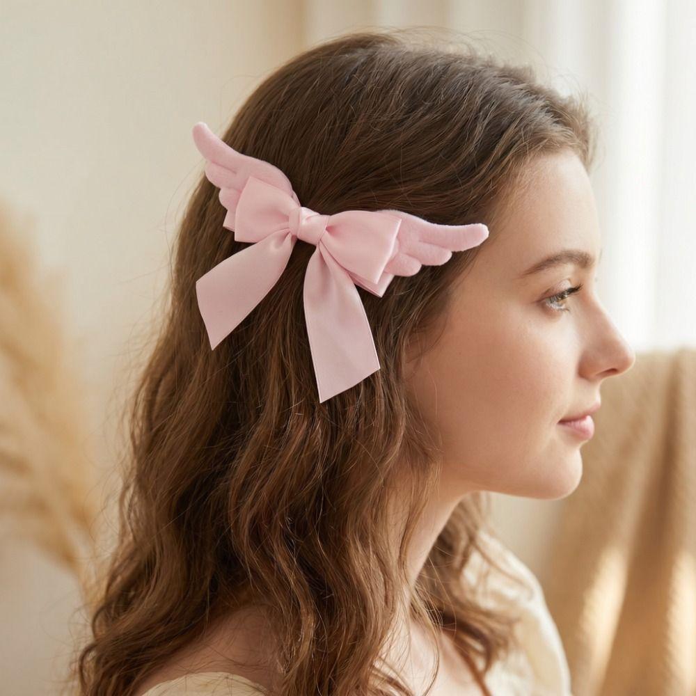 Spicy Girl Angel Wing Hair Clip Creative Hair Barrettes Sweet Cool Satin Bow Hairpin Daily