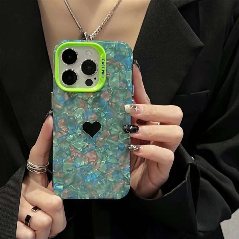 Luxury Fashion Shell Pattern Love Heart Phone Case For iPhone 15 14 13 12 11 Pro Max X XS XR XS Max Shockproof Cover