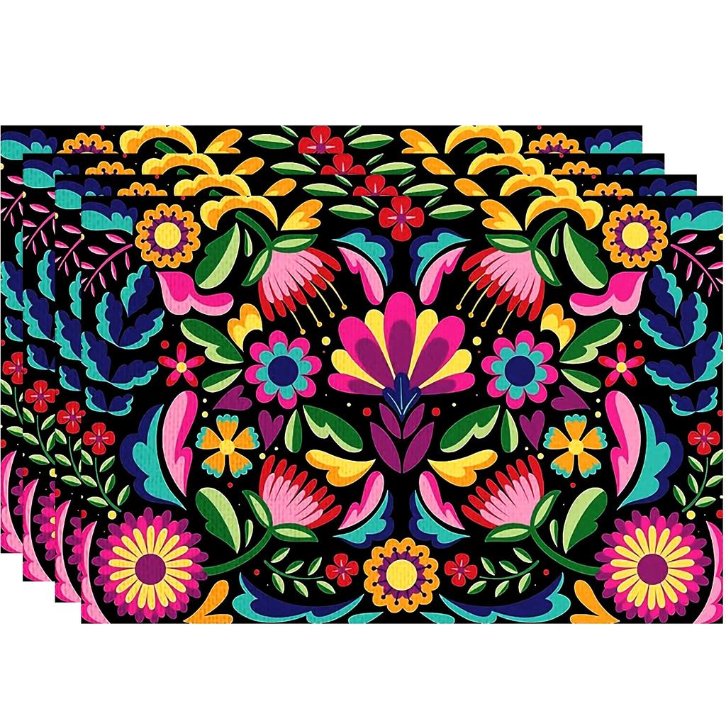4PC Table Mat Mexican Style Colorful Skull Placemats Day Of The Dead Decoration And Supplies For Home Halloween Decor