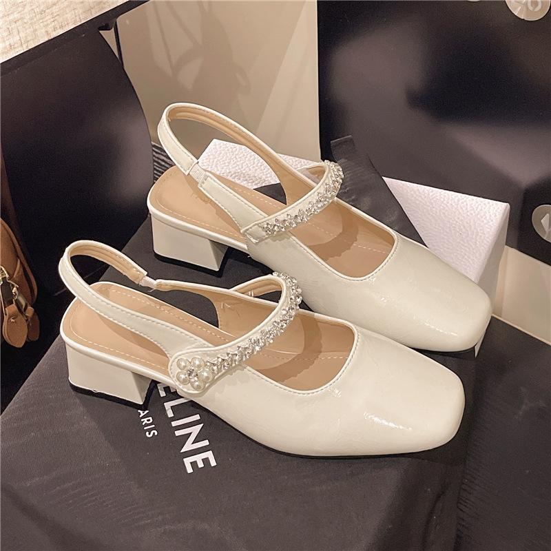French Beautiful Bag Head Sandals Women's 2025 New Summer High Heels with Skirt Rhinestone Thick Heel Sandals