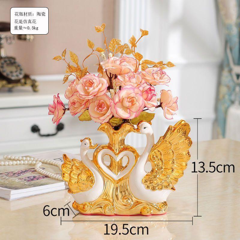 Gold-plated Swan Wedding Gift Ceramic Vase Ornaments Home Furnishing Decoration Crafts Livingroom Creative TV Table Figurines