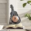 European-Style Table Clock with Violin-Shaped Ornament,Decorative Art Piece for Living Room,Office Desk,and Wine Cabinet