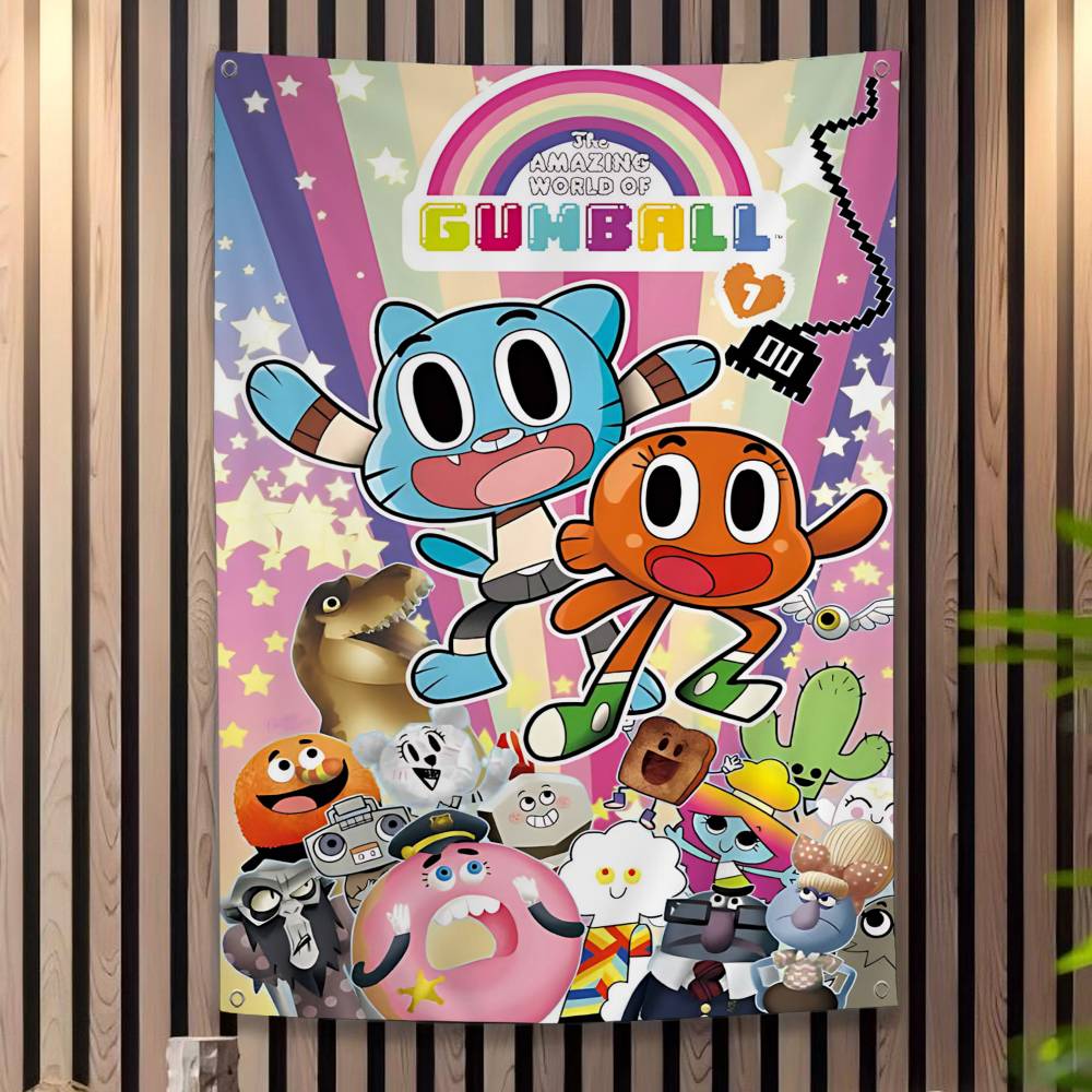 L'Incredibile Mondo Divertente di Gumball Stampa Artistica di Banner Bandiera da Parete Giapponese Appeso a Parete Anime Decorazione per la Casa
