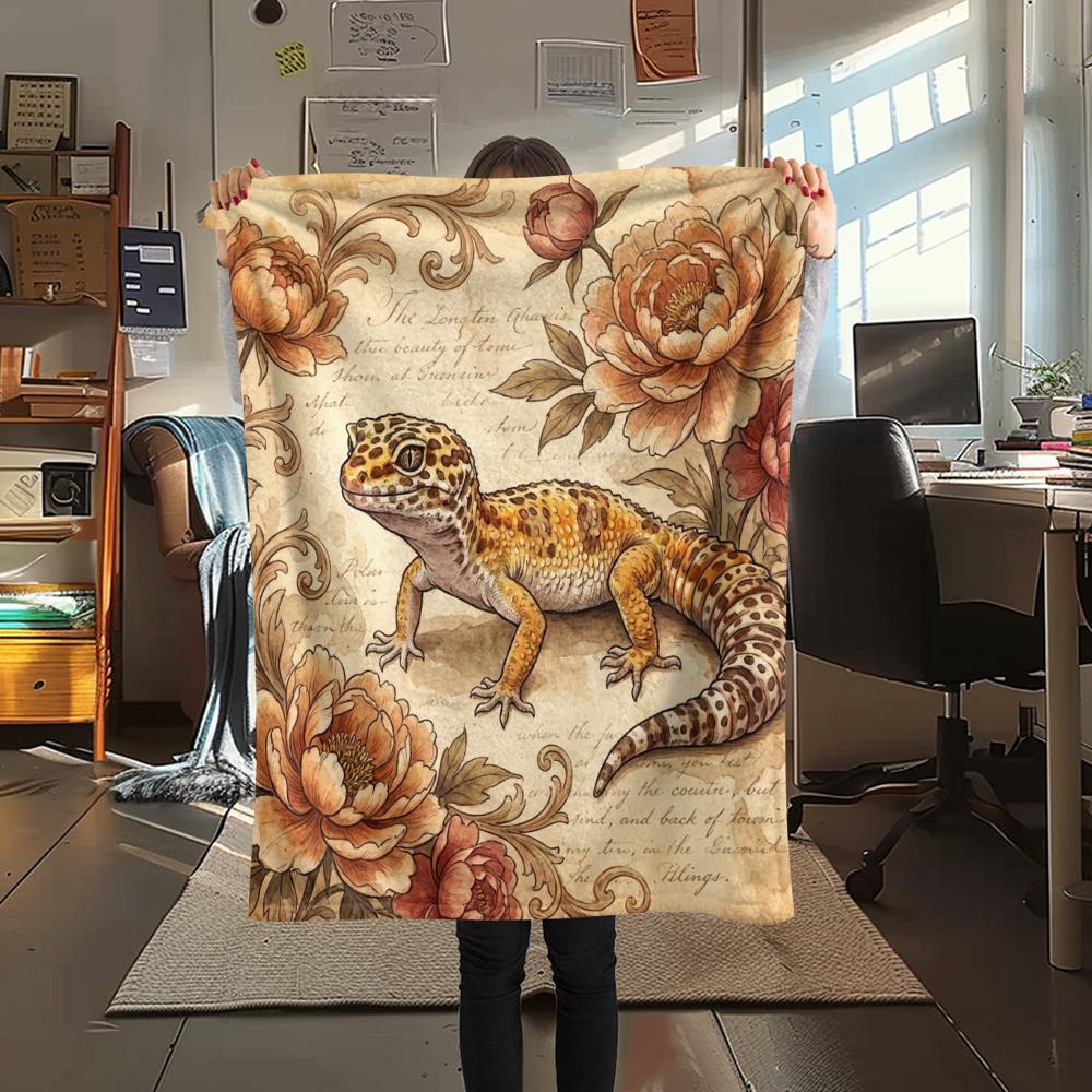 1 pièce Couverture en Flanelle Imprimé Floral Rétro Animal, Haute qualité Toutes Saisons, Décoration de Maison, Chaleur et Confort, Parfait pour les Cadeaux de Noël