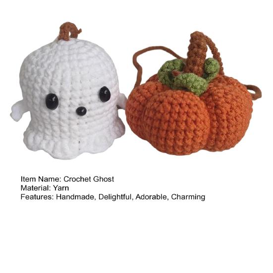Halloween Crochet Pumpkin And Ghost Car Pendant Handmade Mini Knitted Ghost Pumpkin Hanging Ornament for Car Rear View Mirror Interior Accessories