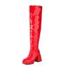 Knight boots patent leather square head thick sole thick heel super high heel rear zipper women's knee boots elastic thin boots long women's boots