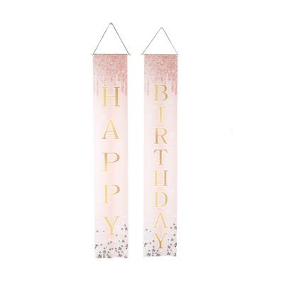 2 Pezzi Cartello da Porch per Buon Compleanno Resistente allo Strappo Tema Rosa Leggero Glitterato Cartello Sfondo per Compleanno per