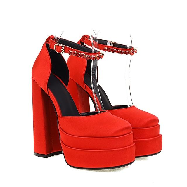 Neue Damen Sandalen Sommer Schuhe Sexy Dicke Hohe Absätze Plateau Schwarz Rot Gelb Kleid Party Hochzeitsschuhe Frau Pumps 38