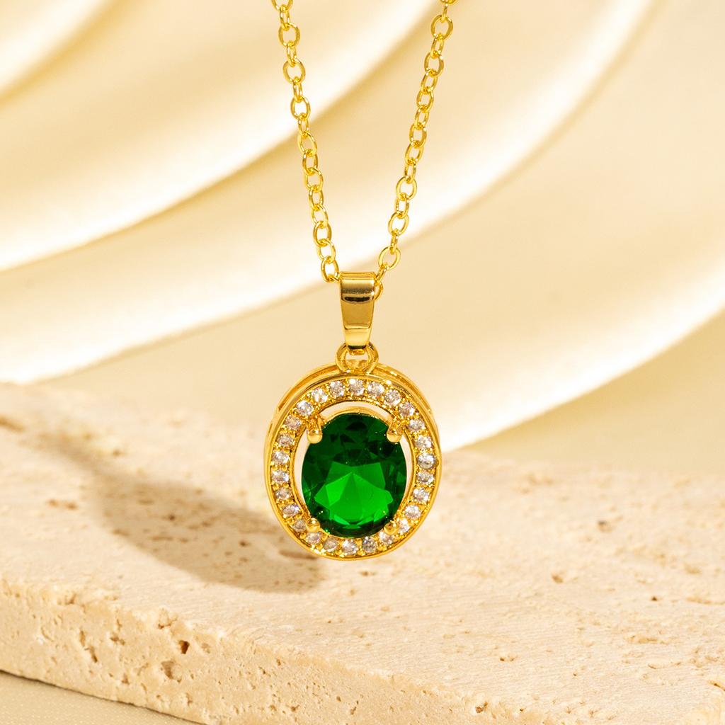 New Geometric Square Zircon Emerald Necklace Women Luxury Rhombus Pendant Elegant Long Sweater Chain Jewelry