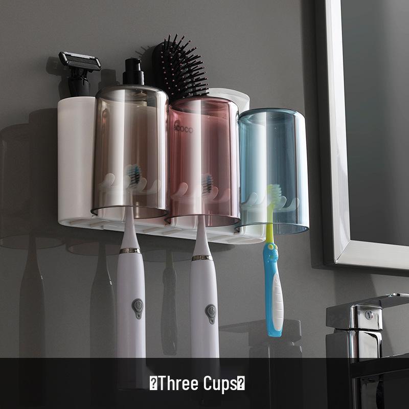 Ecoco Wall-Mounted Toothbrush Holder & Automatic Toothpaste Dispenser with Mouthwash Cup