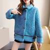 Winter Women Coat Single-breasted Turn-down Collar Long Sleeves Loose Thick Plush Pockets Belt Decor Windproof Warm Jacket
