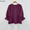 ZANZEA Women Casual V-Neck Solid Color Loose Long Sleeve Blouse