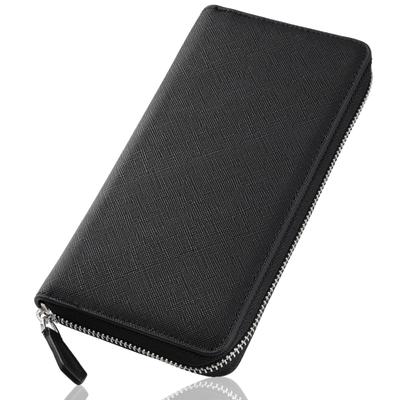 NobleTicks Black Genuine Leather Long Wallet with Large Round Zipper Holds 8 Popular with College Stylish Men's Capacity, Closure, Cards, Students,