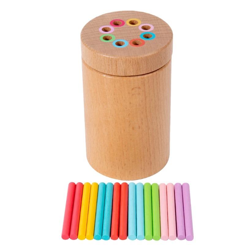 Montessori Color Sorting Cup Shape Color Matching Toys Wooden Sticks Classification Bucket Early Education For Age 3+ Fine Motor