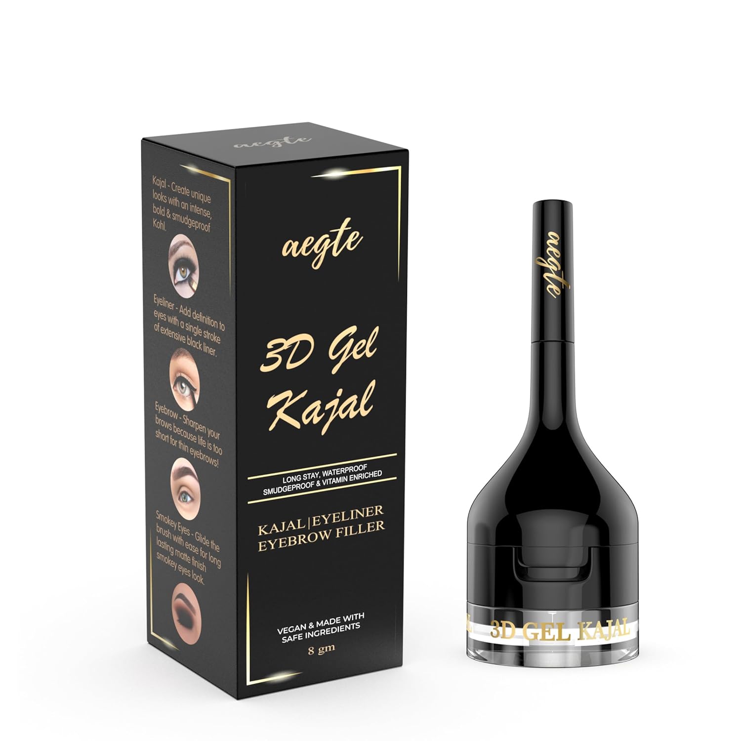 

3 в 1 3D Гель Каял Подводка для глаз Карандаш для бровей Стойкий к смазыванию и Водостойкий с Миндалем и Биотином Долговечная формула 5 GM