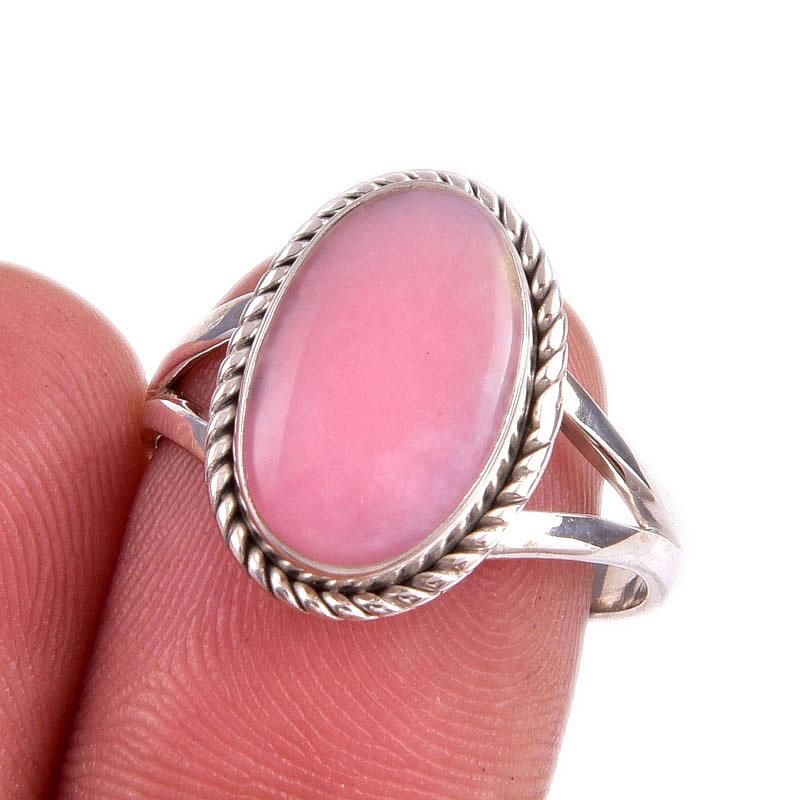 

Natural Pink Opal Gemstone 925 Solid Sterling Silver Jewelry Ring Size 7.5 F1F41