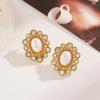 Ying Tai High Polish 18K Gold Stainless Steel Earrings with Faux Pearl and Zircon Studs