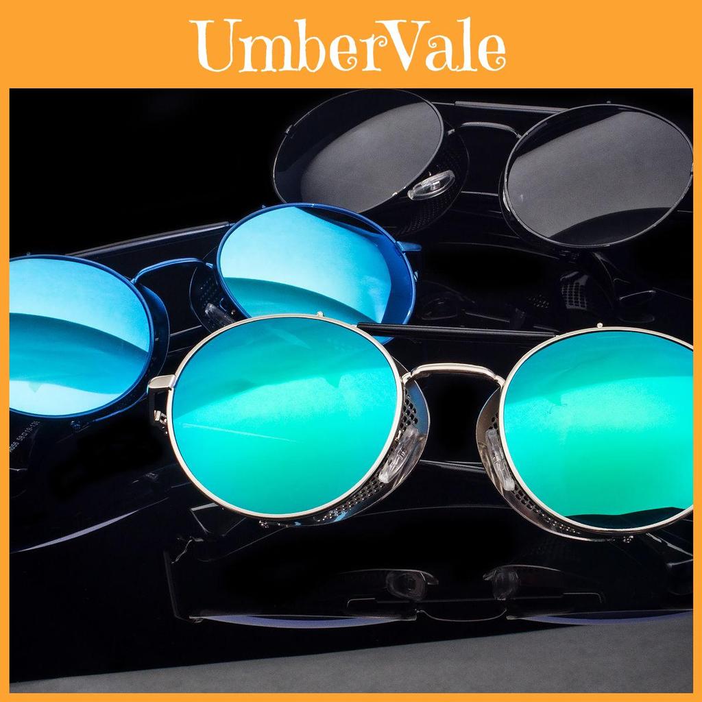 Trendy Steampunk Round Sunglasses Uv400 Gold Frame For Outdoor Activities