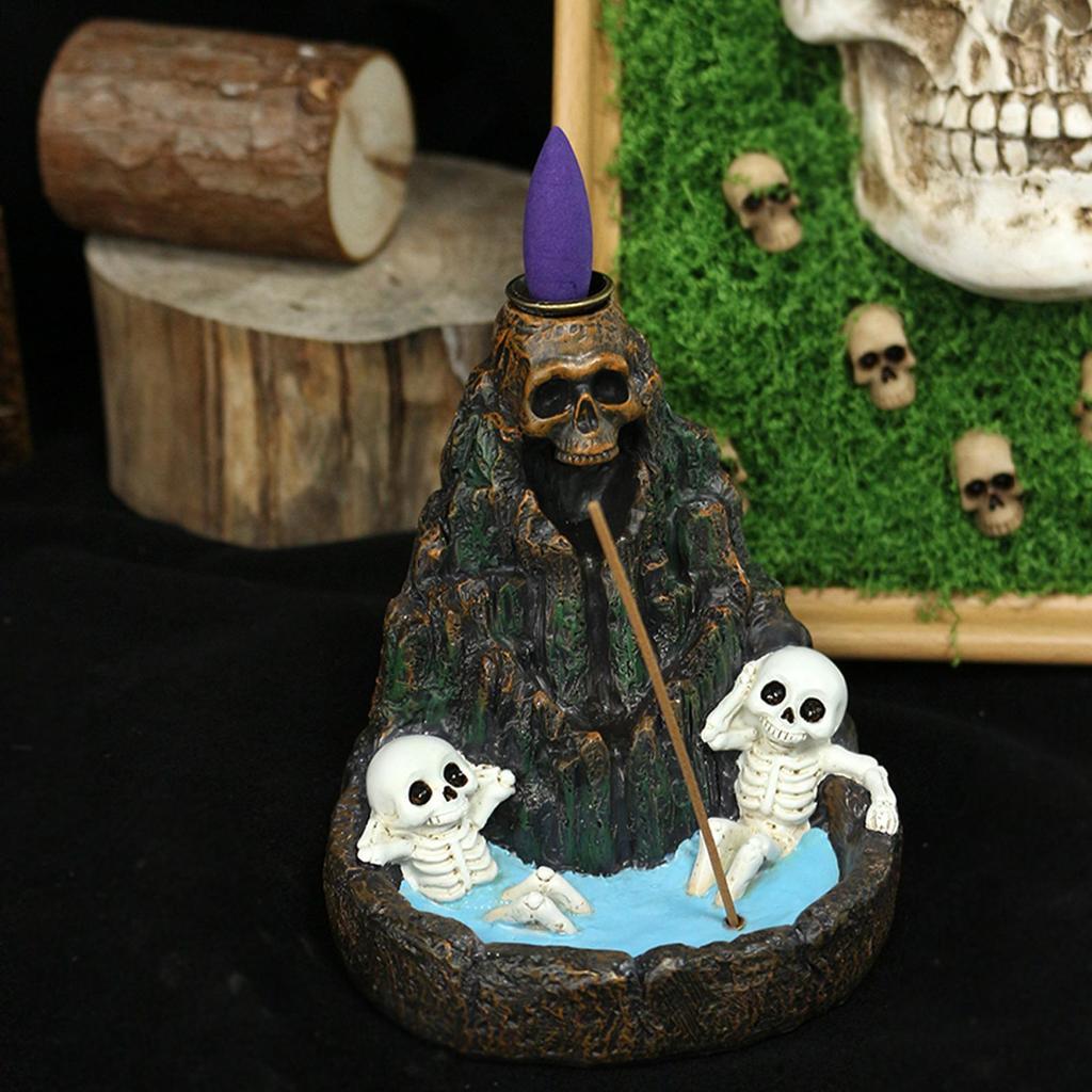 Skull Rockery Home Decor Halloween Scary Incense Holder for Festival Holiday Altar Outdoor Yoga Ceremony Bathroom Desk Decor