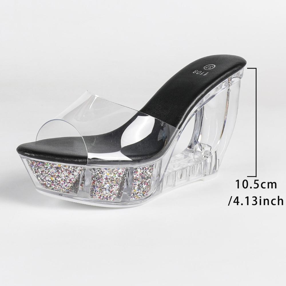 10,5 cm 2026 Stile Coreano 11 CM Sandali Zeppa, Tacchi Pole Dance con Suola in Cristallo, Scarpe da Donna alla Moda per Sfilata e Nightclub LFD-1108WG-H7