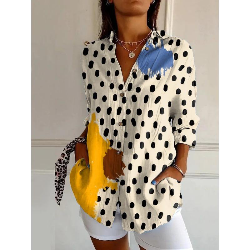 Women Casual Print Shirt Summer Elegant Long Sleeve Button Tops Shirts Womens Clothing