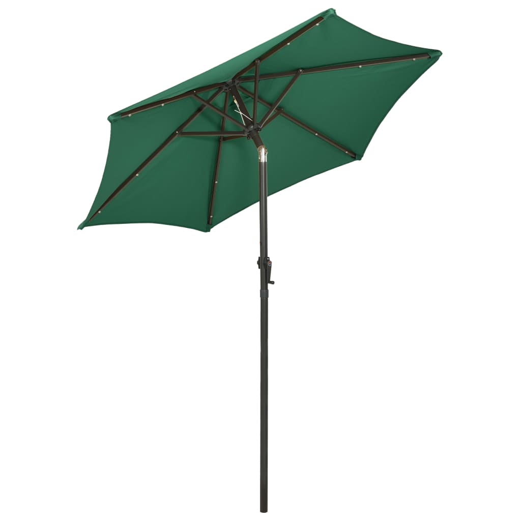 LED Illuminated Sun Umbrella Green 200 X 211 Cm Aluminum Frame