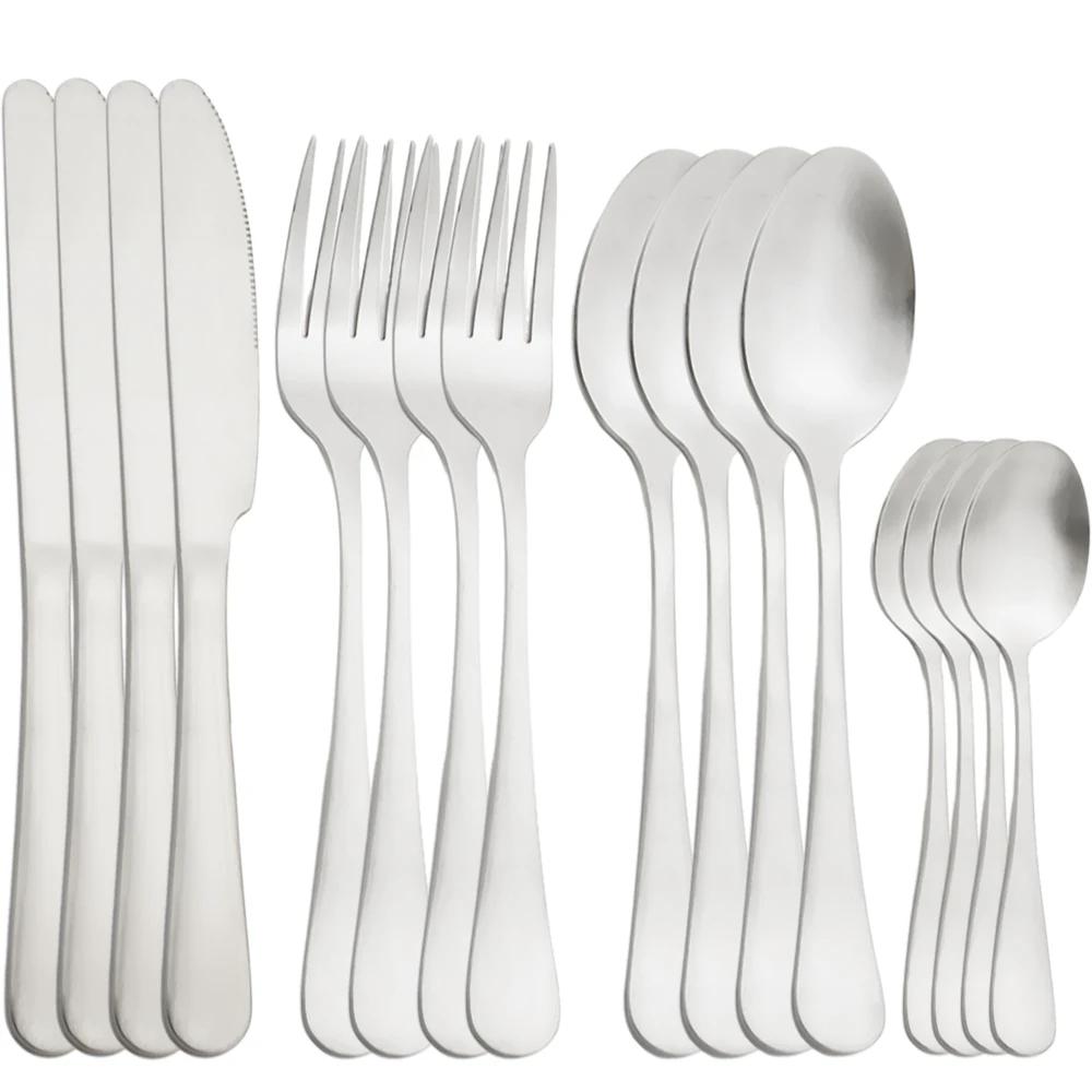 16pcs Stainless Steel Gold Dinnerware Set Knife Fork Spoon Teaspoon Flatware Matte Dishwasher Safe Kitchen Tableware Set