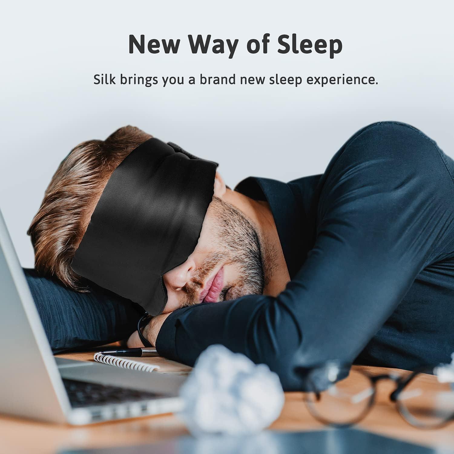 100% Mulberry Silk Sleep Mask Eye Mask with Adjustable Headband Eyepatch Blocking Light Eyemask for Travel & Nap Sleep Mask avorio