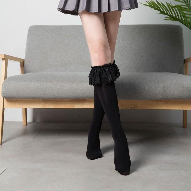 Japanese Lolita Velvet Knee Long Tube Lace Socks Girl Anime Cosplay Tube Socks Girl