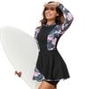 2025 European American Print Sun Protection Two-Piece Surf Swimsuit with Long Sleeve Skirt Style