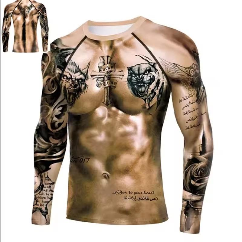 Langarmshirt Schnelltrocknendes Bodybuilding Workout Top T-Shirt Herren Muskel Print T-Shirt Kleidung