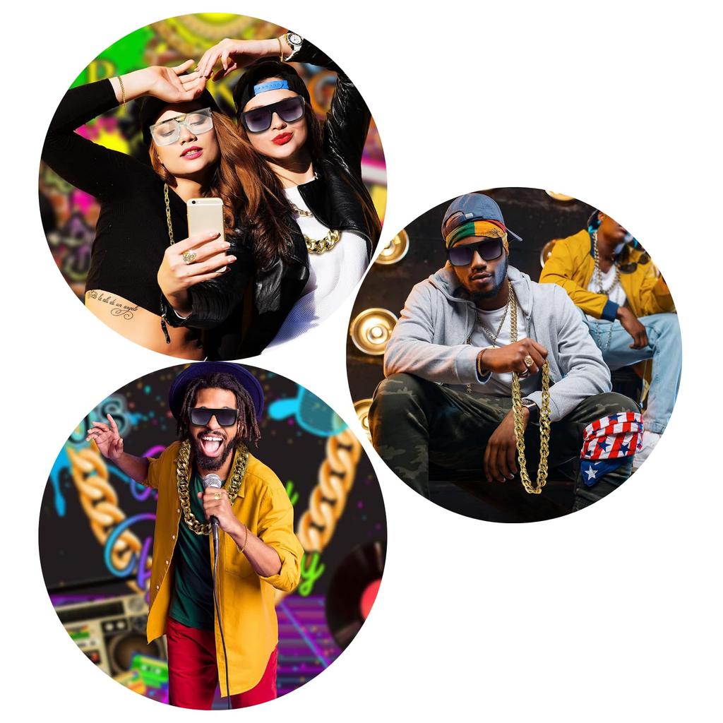 MagZen Extra Thick Chain Plastic and Hip Hop Dance Adjustable Length Necklace, Acrylic, Kids' Costume, Costume, Gold, Lightweight, (2)