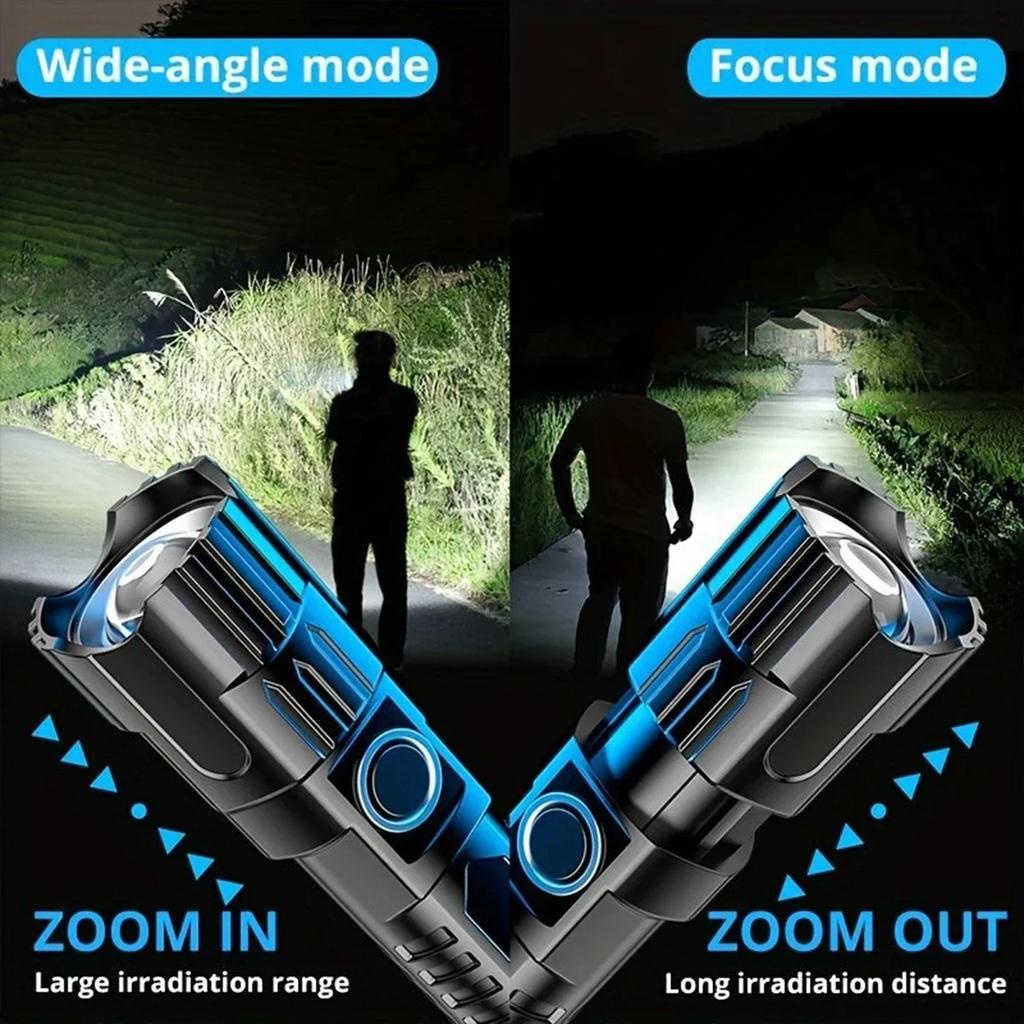 Strong Light LED Flashlights Telescopic Zoom Tactical Torch Type-c Rechargeable Portable Spotlight Long-Range Camping Flashlight