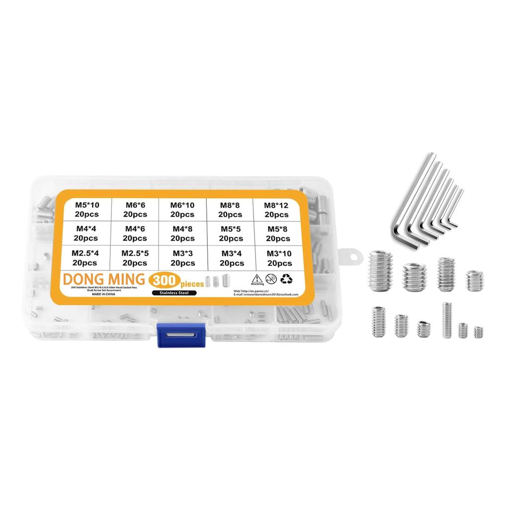 300 Stück Madenschrauben-Set Edelstahl Innensechskant Cup-Point Schrauben Sortimentskasten für Türgriffe Leuchte
