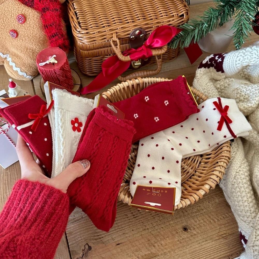 Cute Pattern Christmas Socks Thick Warm Polka Dot Socks Fashion Mid-Calf Socks