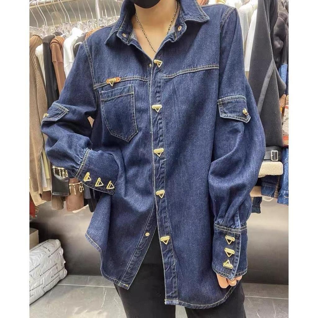 Cămașă de denim retro pentru femei - Stil Hong Kong, Toamnă 2025 Șic franțuzesc