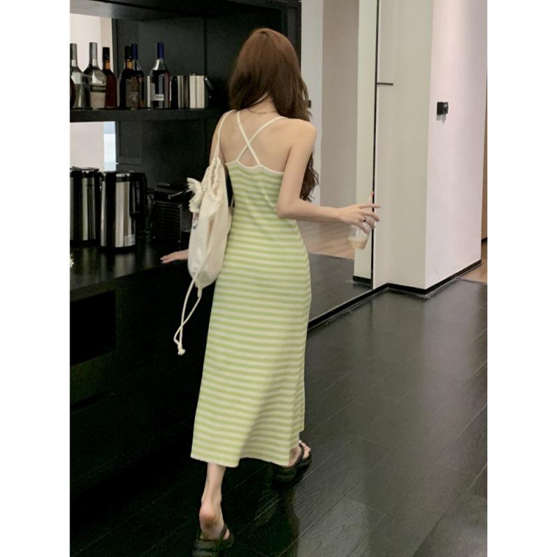 French Style Striped Suspender Knitted Dress: Backless, Slim Fit, Hip-Wrapped, Summer Women's Fashion